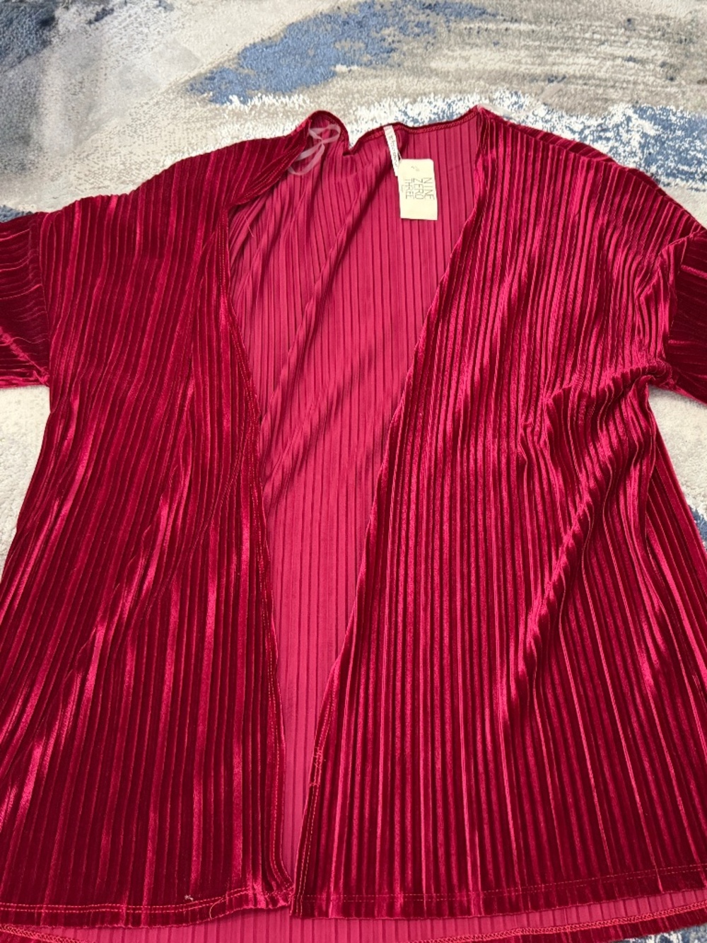 Mittoshop Burgundy Pleated Velvet Open Front Kimono Cardigan XL NWT